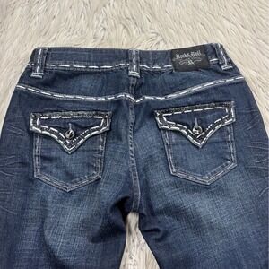 Rock & Roll Cowgirl Women's 28 Dark Wash Rhinestone Pocket Bootcut Jeans Western